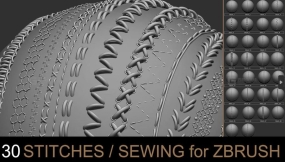 30个衣服针迹缝隙针脚缝线笔刷  30 Stitches Brush for Zbrush
