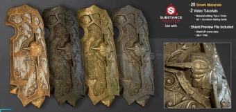 20个金属智能材质球贴图+盾牌模型
