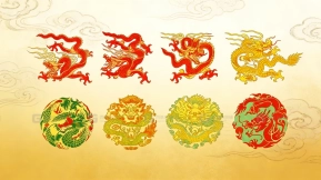 中国传统龙纹与凤凰吉祥图案包装背景矢量素材