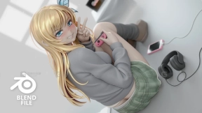 卡通动漫角色女孩人物模型绑定 Sena (blend file) 