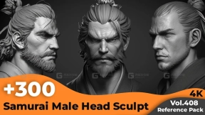 多角度古风武士头部发型参考图片 multi-angle ancient style samurai head hairstyle reference