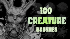 100+怪物生物皮肤犄角耳朵嘴巴牙齿爪子鼻子鳞片笔刷 Zbrush + Blender - 100 Creature Brush Mega Pack