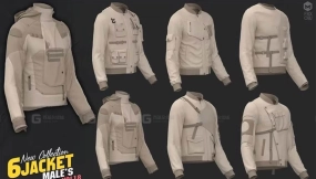 6件男士工装赛博夹克上衣模型 6 male's jacket's