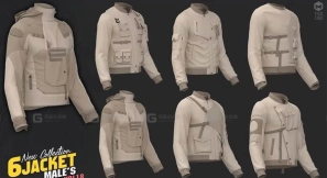 6件男士工装赛博夹克上衣模型 6 male's jacket's