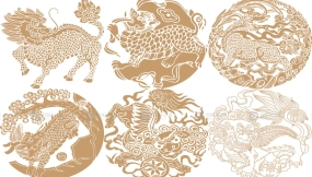 中式传统麒麟狮子神话古典神兽图案瑞兽图腾纹样矢量设计素材PNG