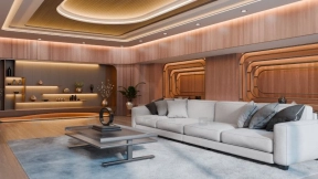 现代弧形木质客厅-Modern Curved Wooden Living Room