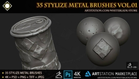 35个风格化金属磨损破损笔刷 35 Stylize Metal Brushes and 4K Alphas Vol.01 - ZBrush 4R8+