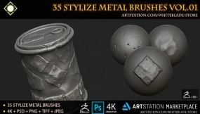 35个风格化金属磨损破损笔刷 35 Stylize Metal Brushes and 4K Alphas Vol.01 - ZBrush 4R8+
