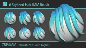 专为ZBrush打造的6款风格化毛发笔刷——覆盖角色头发、动物毛发、发簇卷发（ZBP格式）
