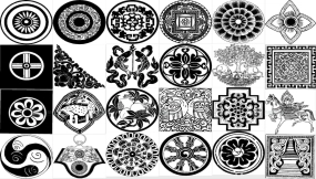 复古民族风藏族传统装饰纹样拓片古典图案AI矢量素材PNG