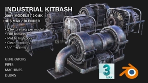 工厂机械3D模型 ArtStation – Industrial Kitbash – 150 Models with UVs