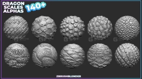 140个生物鳞片龙鳞皮肤细节Alpha笔刷 140+ Dragon Scales Alphas for ZBrush (Displacement map) vol.4