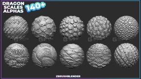 140个生物鳞片龙鳞皮肤细节Alpha笔刷 140+ Dragon Scales Alphas for ZBrush (Displacement map) vol.4