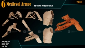 6款中世纪盔甲第一套服装软件制作带工程文件及格式转换 Six Medieval Armor VOL 01 MarvelousCLO ZPRJ OBJ FBX