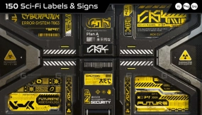 科幻赛博标签标志图标贴花图案Alpha贴图黑白灰度图 150 Sci-Fi Labels & Signs (Ai, Png, Jpg)