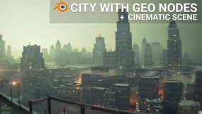 使用几何节点在Blender中创建的程序化城市 + 史诗般的蝙蝠侠场景 Procedural City with Geo Nodes + Epic Batman Scene in Blender