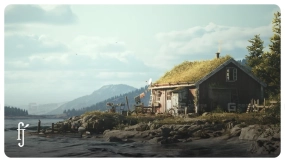 【UE5.2】北欧钓鱼小屋 海岸湖畔木屋 内外景 Nordic Fishing Hut - Coastal Lakeside Cabin [Interior + Exterior] 