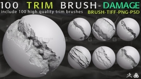 100个墙壁建筑裂缝缝隙损坏Alpha笔刷 100 Trim Brush - Damage - Vol 01