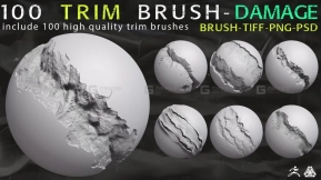100个墙壁建筑裂缝缝隙损坏Alpha笔刷 100 Trim Brush - Damage - Vol 01