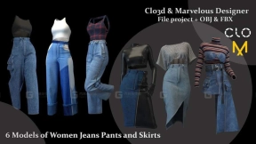 6件女士牛仔裤裙子牛仔裤模型 6 Models Women Jeans Pants & Skirts 
