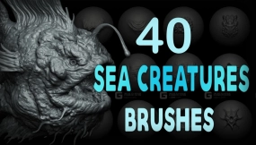 40+海洋生物皮肤鳞片鱼鳍尾巴尖刺笔刷 Zbrush + Blender - 40 Sea Creatures VDM Brush