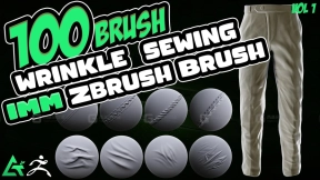 100款布料笔刷 - 张力褶皱、接缝褶皱、压缩褶皱、缝线（ZBrush） - 100 Fabric Brushes - Tension , Seam , Compression Folds , Stitches Zbrush