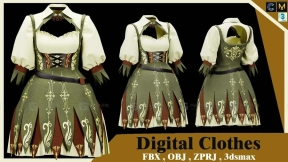 女士中世纪复古连衣裙短裙子 Digital clothes 4