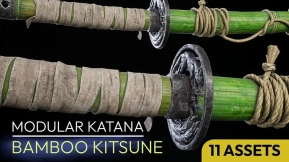 【UE】武士刀模块化套装 竹狐组件  Katana Samurai Modular Pack Bamboo Kitsune