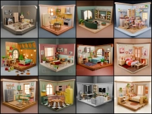 lowploy微型室内电商场景模型 Isometric Rooms Collection Bedrooms Kitchens Living Rooms Low-poly 3D model