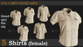 5款Marvelous Designer女性短袖衬衫ZPRJ源文件3D模型