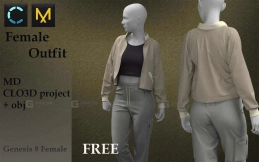 女士夹克外套裤子背心 Female Outfit Free 3D model