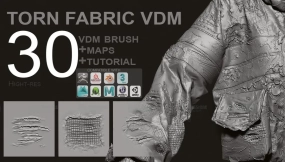 布料衣服撕裂破损笔刷 TORN FABRIC MAKER for Zbrush Blender and Substance Painter