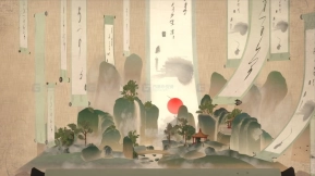 三渲二古风水墨山水小桥流水古亭场景模型