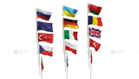 15种不同的旗帜红旗模型 Flags of different countries 15 species