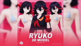 卡通可爱少女角色模型 Ryuko Model (T Pose + Outfit Variations)