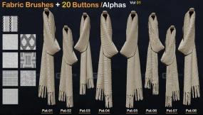 ZBrush专用60款织物细节针织编织布料Alpha纹理笔刷 4K灰度PNG