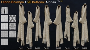 ZBrush专用60款织物细节针织编织布料Alpha纹理笔刷 4K灰度PNG
