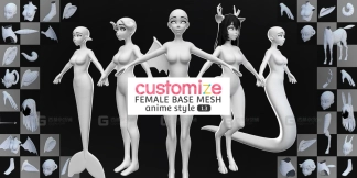 卡通风格化女性角色基础模型 Customize Female Base Mesh-Anime Style