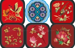 中式古典刺绣龙凤花鸟纹样矢量素材