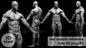 扫描男性肌肉结构身体模型05 3D scan real muscleanatomy Man05 pose 01