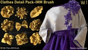 服装装饰花朵蝴蝶结叶子笔刷模型 Clothes Details Pack-IMM Brush-vol1 zbrush24