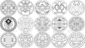 中式传统吉祥寿字图案纹样雕刻线描矢量设计素材