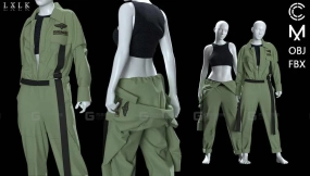 女性军绿色工装服套装内衣工作服