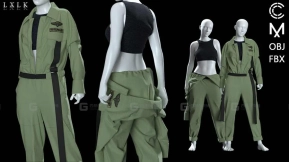 女性军绿色工装服套装内衣工作服