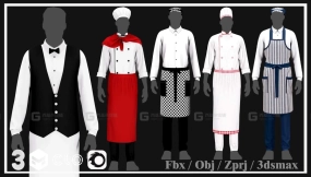 5套厨师服务员衣服模型 5 models of chef and waiter clothes 
