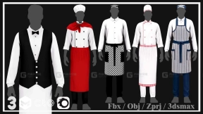 5套厨师服务员衣服模型 5 models of chef and waiter clothes 
