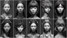 300张日本女性头像雕塑参考图片