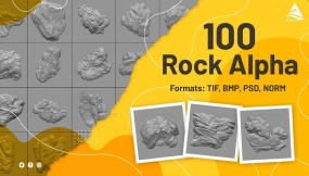 ZBrush100款石头岩石碎石Alpha笔刷及贴图纹理资源