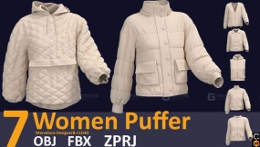 7套女式羽绒服外套模型 7 basic women puffer 3D models Zprj Fbx OBJ 3D model