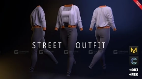 女性时尚街头休闲紧身裤子外套模型 FREE Street Outfit MD Project + Obj + Fbx